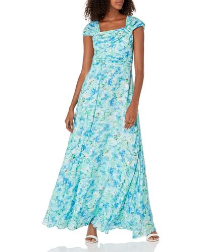 Shoshanna Whitley Off The Shoulder Floral Gown - Blue