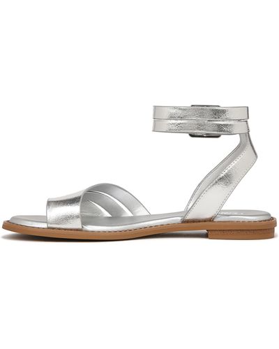 Franco Sarto S Greene Ankle Strap Flat Sandals Silver Metallic 5.5 M - White