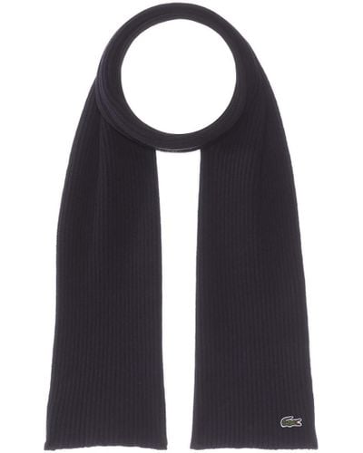 Lacoste Solid Ribbed Wool Scarf - Blue