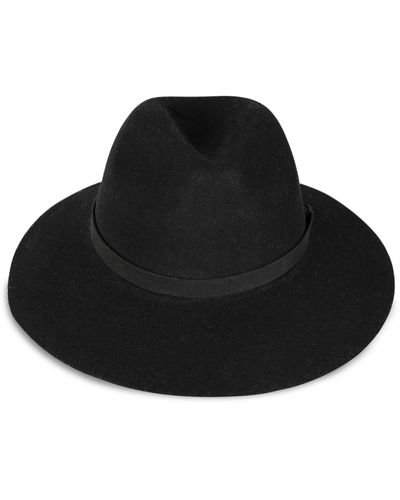 Lucky Brand Wool Felt Fabric Wide Brim Ranger Boater Adjustable Hat - Black
