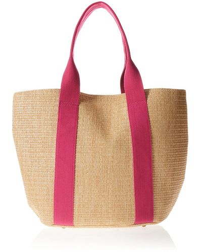 The Drop Tracy Large Canvas Detail Straw Tote - Pink