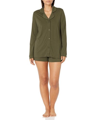 Cosabella Plus Size Bella Long Sleeve Top & Boxer Pajamas - Green