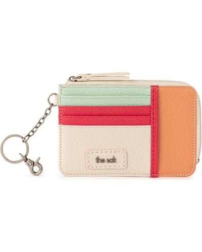 The Sak Iris Slotted Card Wallet In Leather - Pink