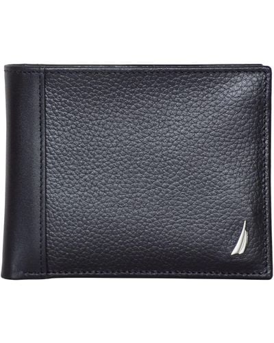Nautica S Classic Leather Bifold Travel Accessory- Wallet - Blue