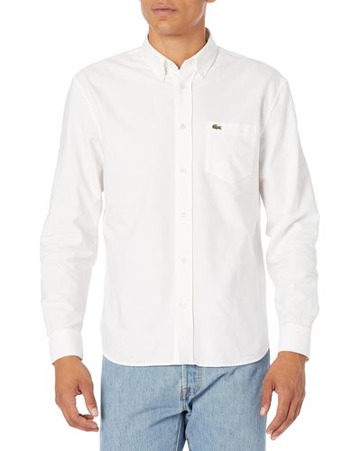 Lacoste Long Sleeve Regular Fit Oxford Button Down Shirt - White