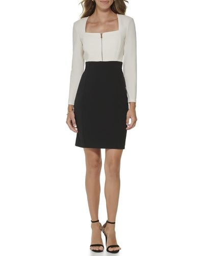 DKNY Long Sleeve Scuba Crepe With Square Neck - Black