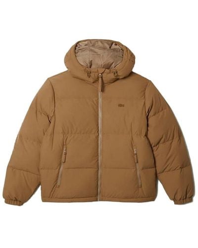 Lacoste Solid Full Zip Puffer Parka Jacket - Brown