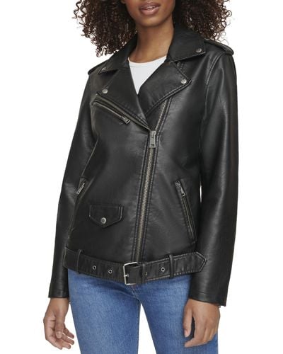 Levi's Oversized Faux Leather Belted Motorcycle Jacket - Black