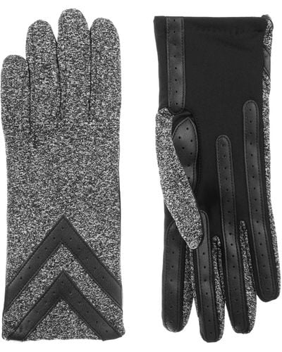 Isotoner Spandex Touchscreen Cold Weather Gloves With Warm Fleece Lining And Chevron Details - Black