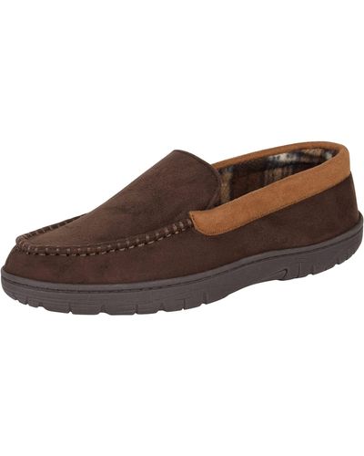 Hanes Moccasin Slipper House Shoe With Indoor Outdoor Memory Foam Sole Fresh Iq Odor Protection - Brown