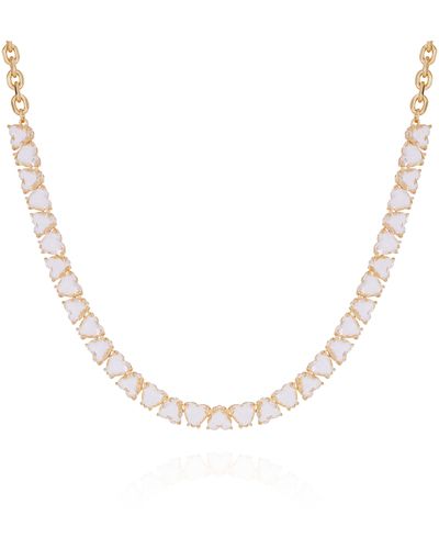 Guess Goldtone Clear Glass Stone Pave Heart Necklace - Metallic