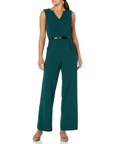 Calvin Klein Sleeveless Jumpsuit With Notch V Neckline - Green