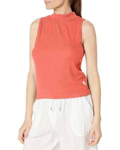 Calvin Klein Everyday Embrodery Monogram Cropped S/s Short Sleeve Mock Neck - Red
