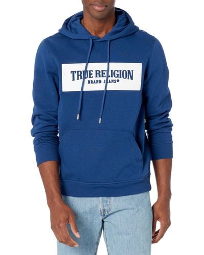 True Religion Embossed Pullover Hoodie Hooded Sweatshirt - Blue