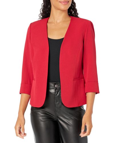 Kasper Stretch Crepe Open Cardigan Jacket W/rolled Cuff Fire Red