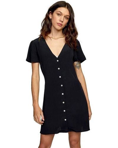 RVCA Womens Avery Woven Short Sleeve Casual Dress - Black