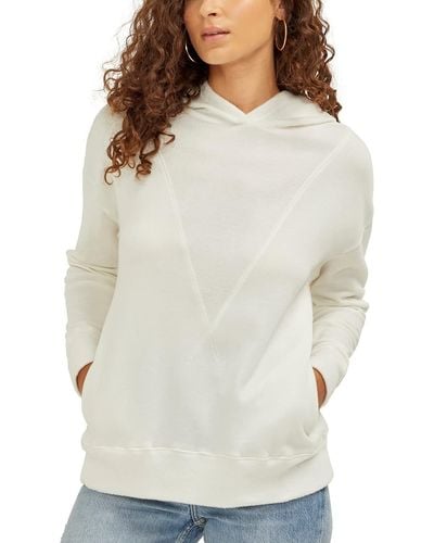 Three Dots Inset Hooded Pullover Sweatshirt - White