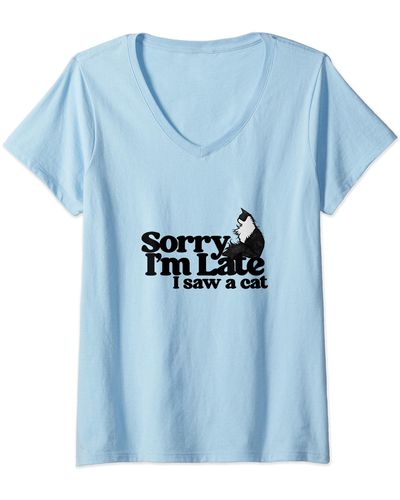 Caterpillar S Sorry I'm Late I Saw A Cat Tuxedo Cats V-neck T-shirt - Blue