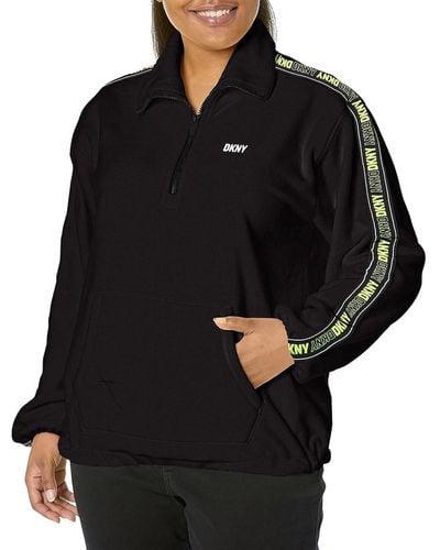 DKNY Size Plus Cozy Comfy Quarter Zip Sweatershirt - Black