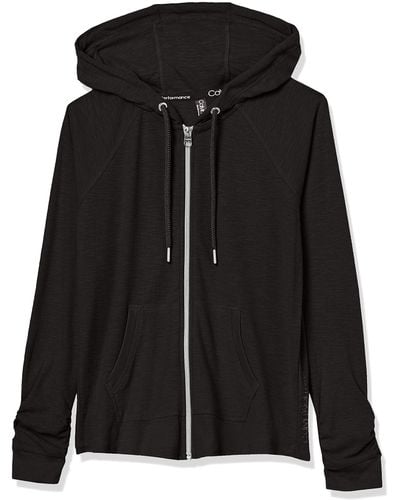 Calvin Klein Premium Performance Ruched Long Sleeve Zip Up Hoodie - Black