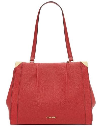 Calvin Klein Fern Leather Tote - Red