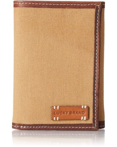 Lucky Brand Canvas With Leather Trim Rfid Trifold - Natural