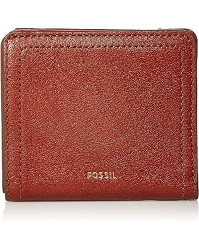 Fossil Logan Leather Wallet Rfid Blocking Small Bifold - Red