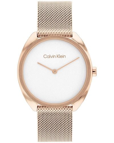Calvin Klein Quartz 25200270 Ionic Plated Carnation Gold Steel And Mesh Bracelet Watch - White