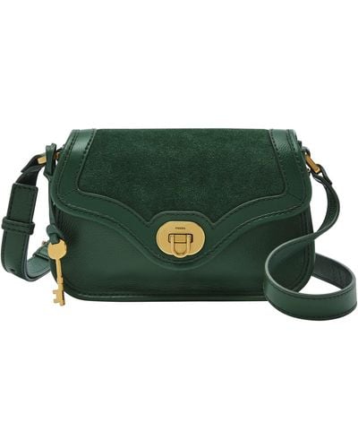 Fossil Heritage Leather & Suede Mini Flap Crossbody Purse Handbag - Green