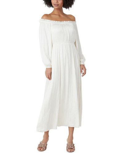 BCBGMAXAZRIA Off The Shoulder Long Sleeve Fit And Flare Maxi Dress - White