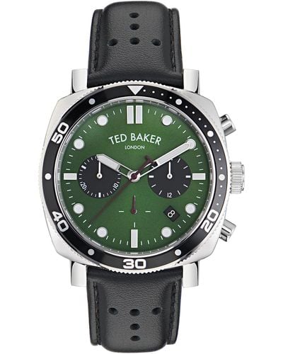 Ted Baker Gents Black Eco Genuine Leather Strap Watch - Green