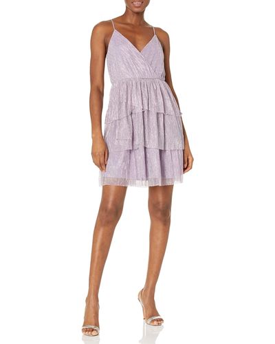 BCBGeneration Fit And Flare Mini Cocktail Dress Adjustable Spaghetti Straps Surplice Neck Tiered Ruffle Skirt