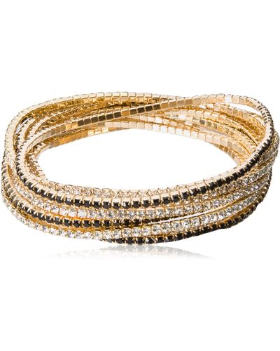 Guess "color Me Pretty Gold 10 Piece Set With Jet Beads Stretch Bracelet - Metallic