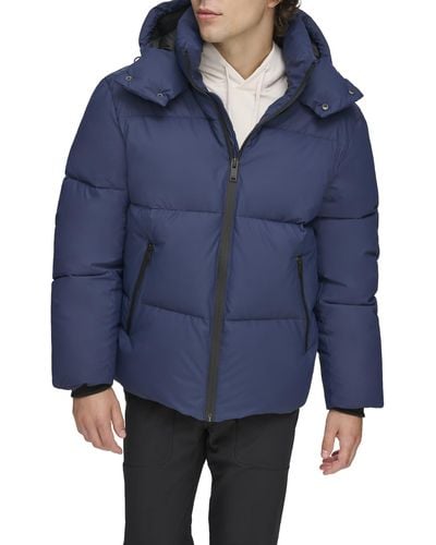 DKNY Quilted Tech Hooded Puffer - Blue