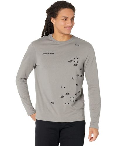 Emporio Armani A | X Armani Exchange Falling Logo Long Sleeve T-shirt - Gray