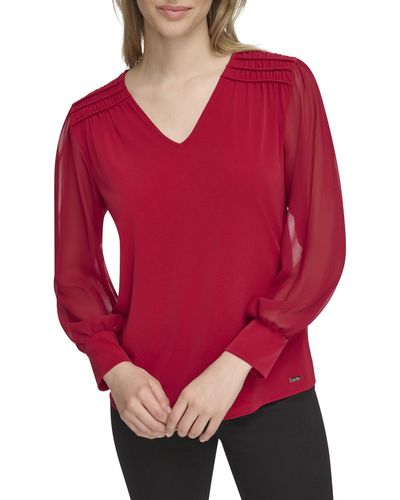Calvin Klein V Neck Knit Long Sleeve - Red