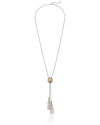 Lucky Brand Two-tone Hematite-pavé & Chain Tassel Reversible Lariat Necklace - Multicolor