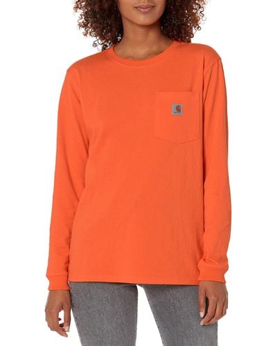 Carhartt Womens Loose Fit Heavyweight Long-sleeve Pocket T-shirt T Shirt - Orange
