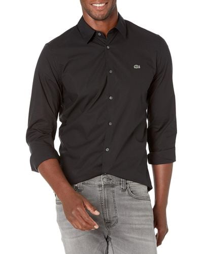 Lacoste Long Sleeve Solid Slim Fit Poplin Shirt - Black