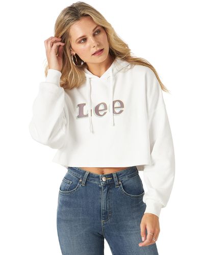 Lee Jeans Cropped Graphic Hoodie - White