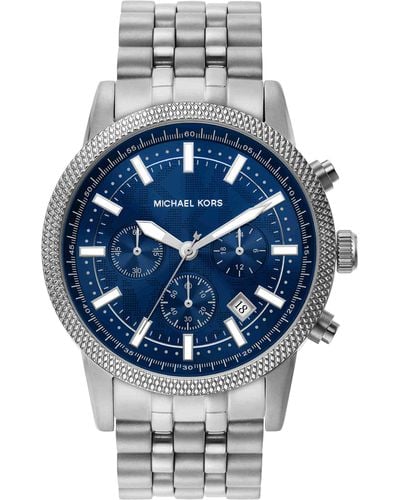 Michael Kors Hutton Chronograph Silver-tone Stainless Steel Watch - Blue