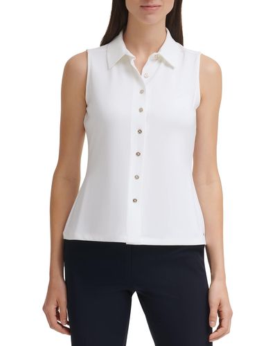 Tommy Hilfiger Classic Collared Button Front Sleeveless-knit Top - White