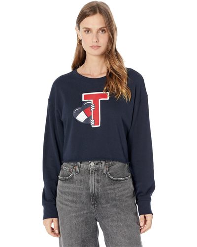 Tommy Hilfiger Cropped Pullover Crewneck French Terry Sweatshirt in White |  Lyst