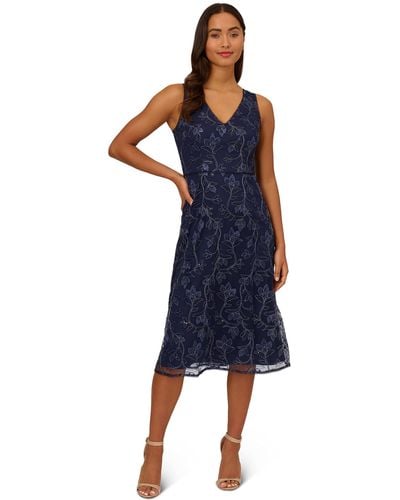 Adrianna Papell Floral Sequin Embroidery Dress - Blue