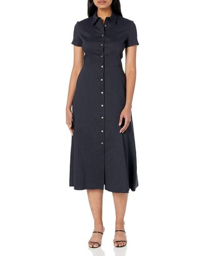 Theory Short-sleeved Button Down Midi Dress - Blue