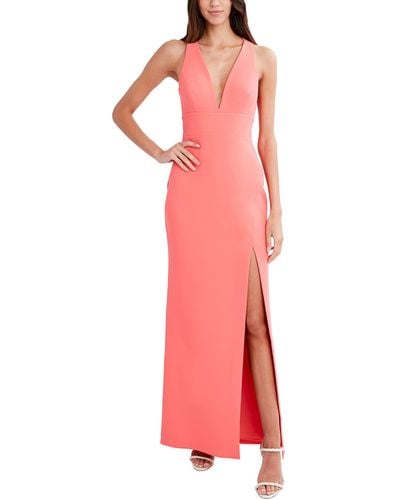 BCBGMAXAZRIA Fitted Floor Length Evening Gown With Side Slit - Pink