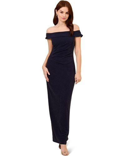 Adrianna Papell Metallic Knit Draped Gown - Blue