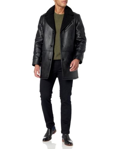 Andrew Marc Long Faux Fur Inside Condore Jacket Collar Tab Buckle - Black