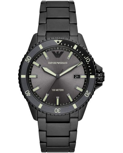 Emporio Armani Three-hand Date Black Stainless Steel Watch