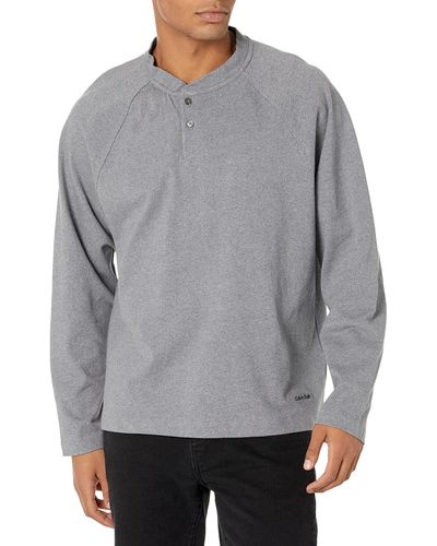 Calvin Klein Relaxed Fit Rugby Jersey Henley Long Sleeve Tee - Gray